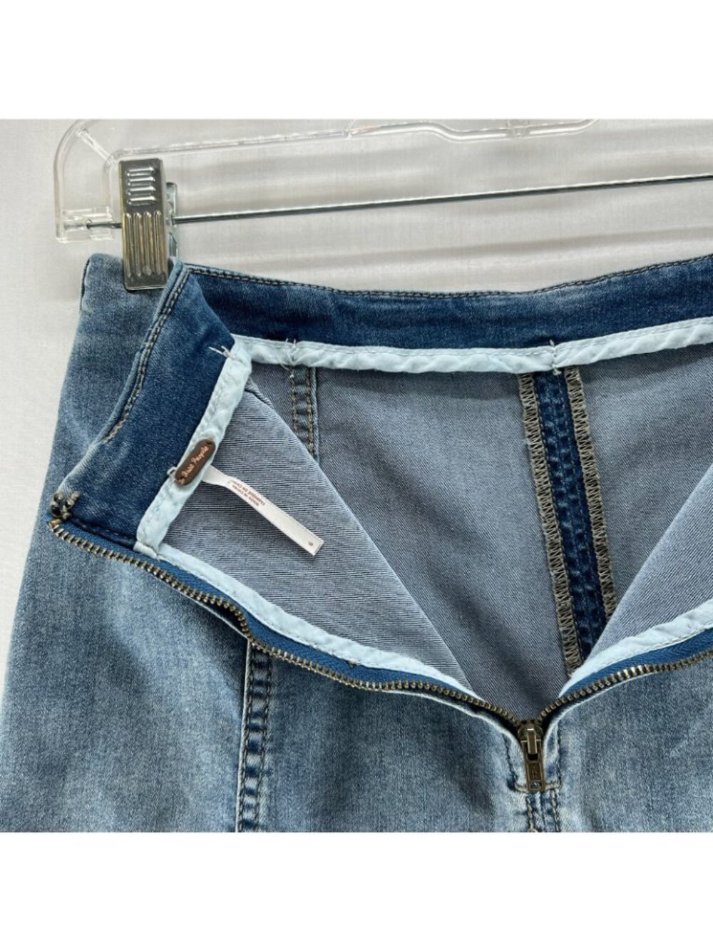 Free People Modern Femme Denim Mini Skirt Womens 6 Seamed High Rise Stretch Blue - Picture 10 of 12